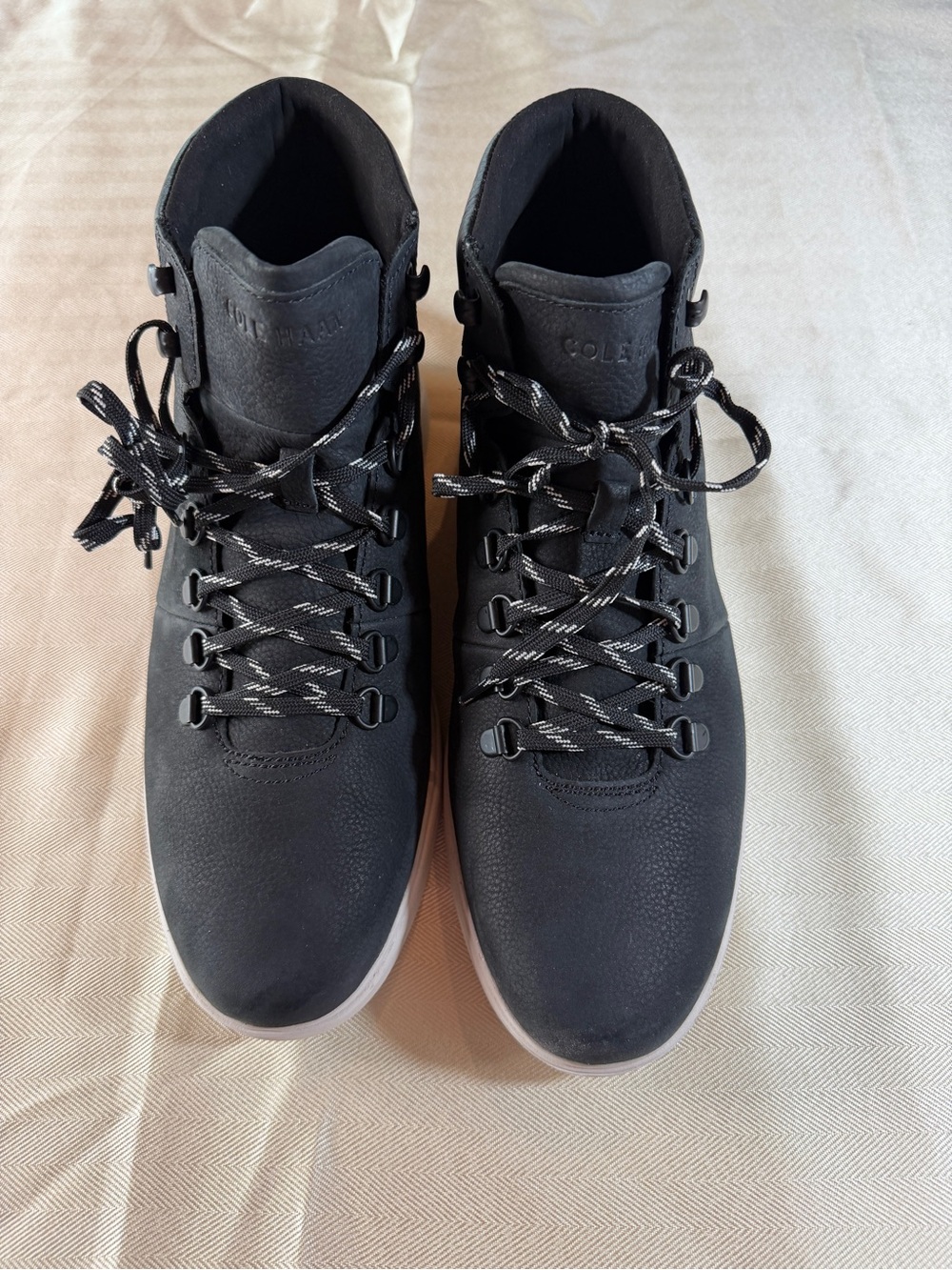 Cole Haan Men’s Black Lace-Up Hiker Boots with Contrast Laces